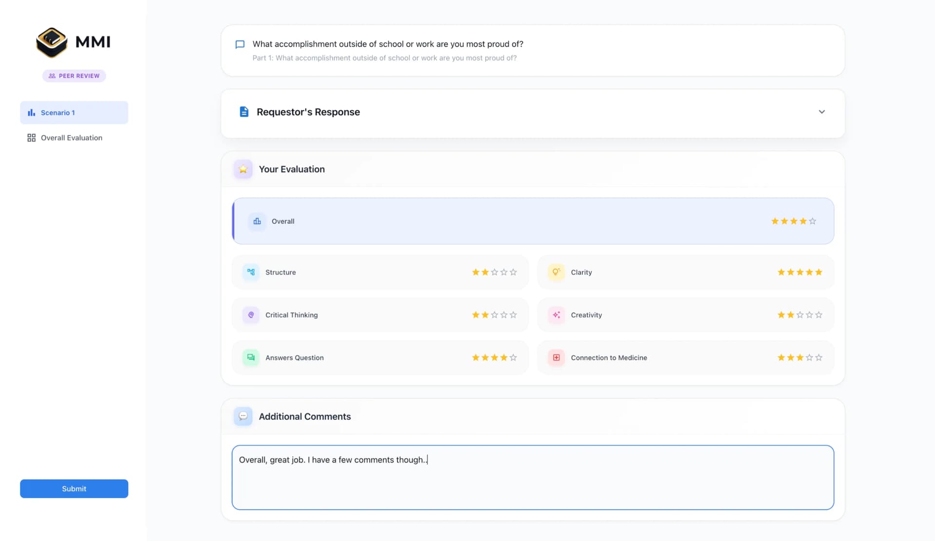 Peer feedback on a recorded MMI station